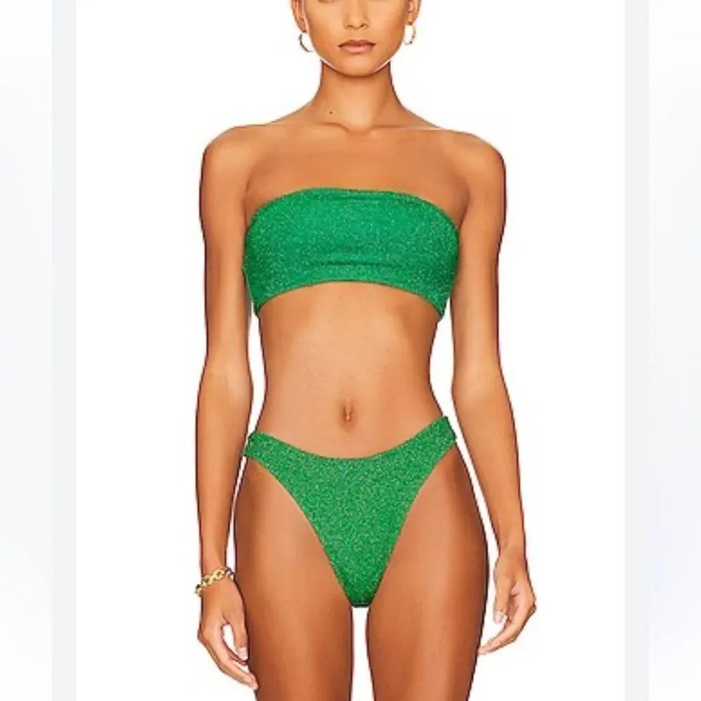 Good American Summer Green Metallic Band Bikini High Waisted Women’s XS 1/2